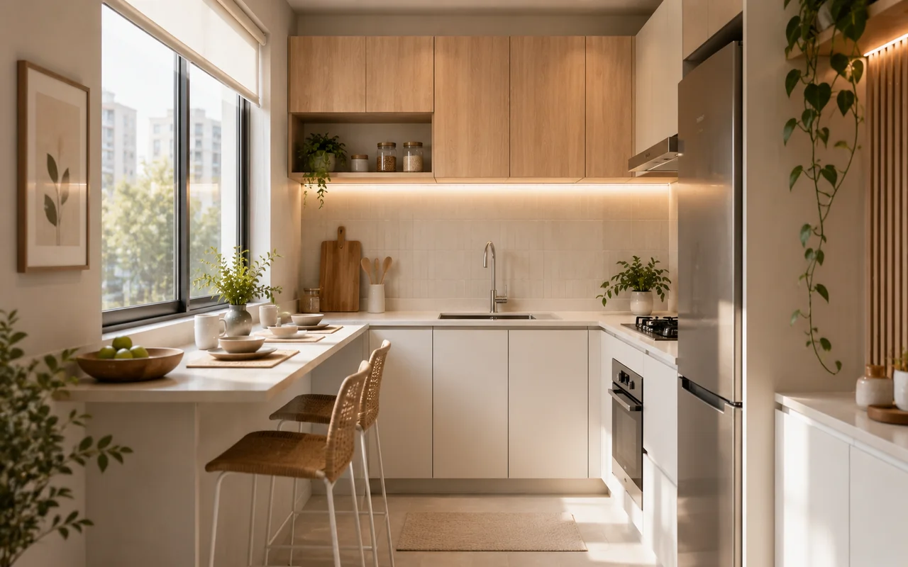 Decoração de cozinha pequena: como ganhar função sem perder leveza