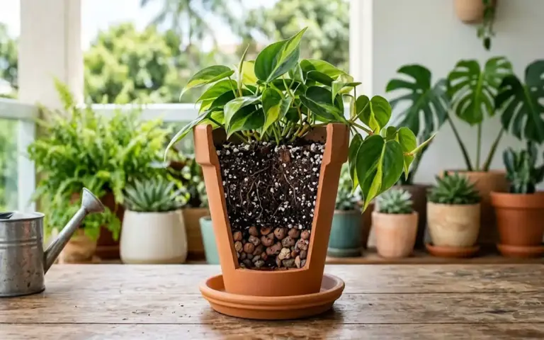 Drenagem de vasos para plantas