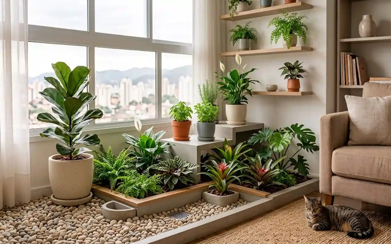 Jardim de inverno em casa pequena: luz, drenagem e escolha das plantas