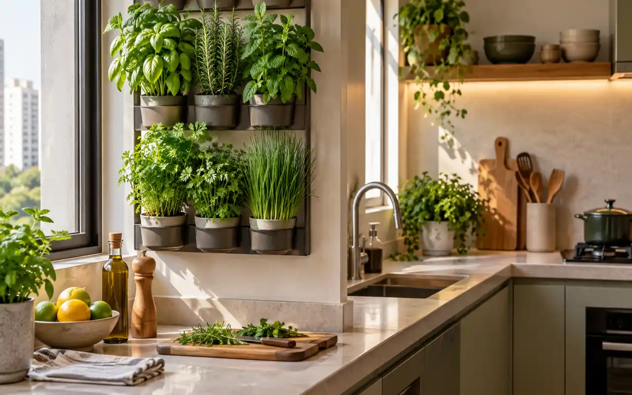 Jardim vertical de ervas na cozinha: como planejar com menos manutenção