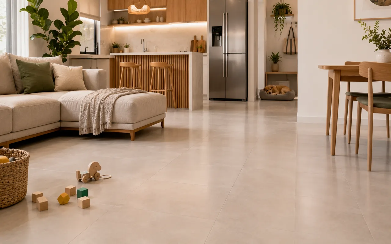 Qual piso é mais fácil de limpar em casa com crianças e pets?